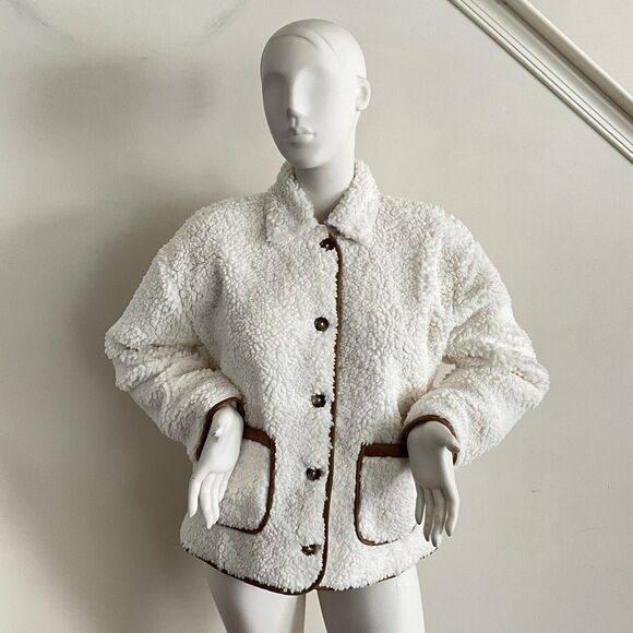 J. Crew Faux Sherpa Long Sleeve Barn Jacket Ivory L - Picture 11 of 14